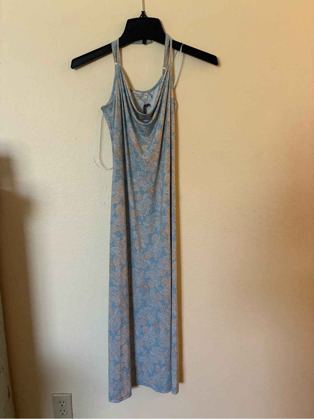 Dress Forum Blue and Tan Paisley Cowl Neck Maxi Dress